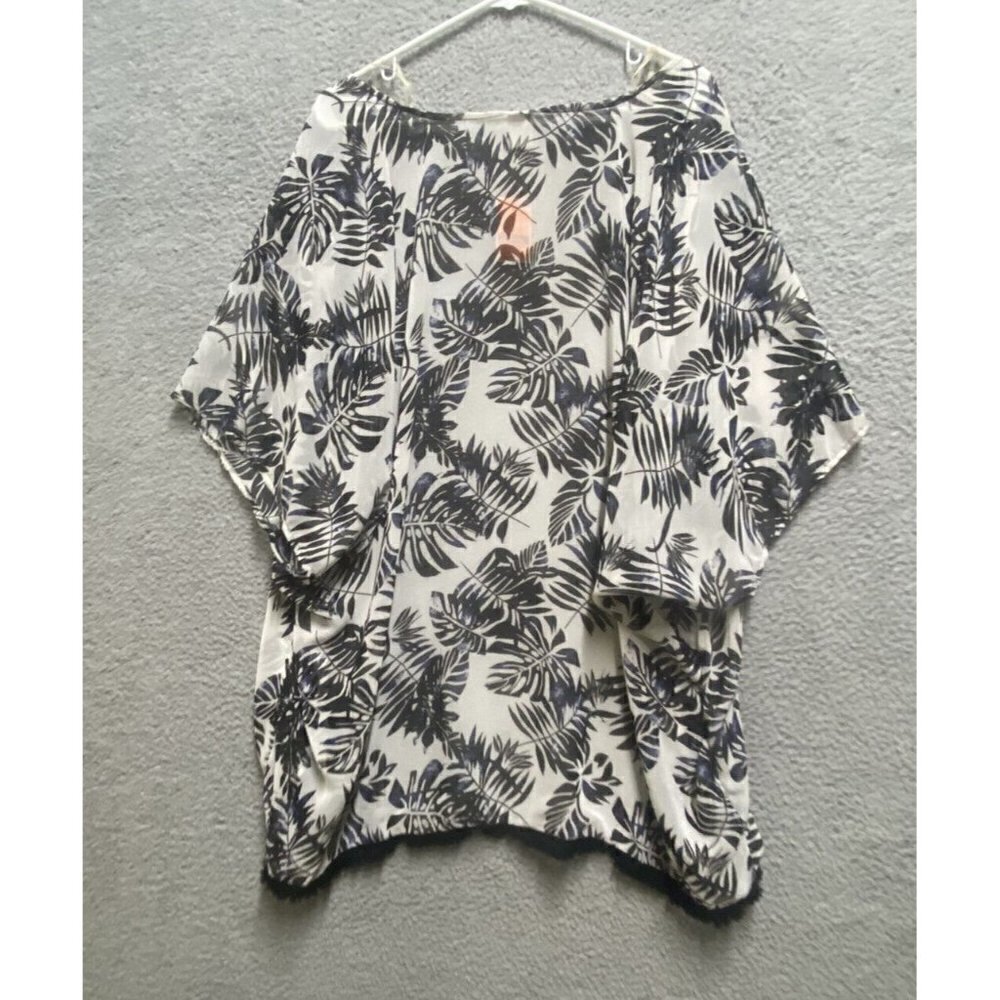 West Loop Sheer Open Kimono Cardigan Top Womens One Size Boho Black Floral - Picture 2 of 7